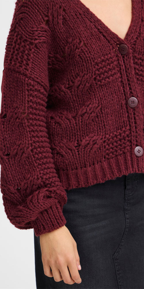 Ichi Textural Knit Cardy, wine