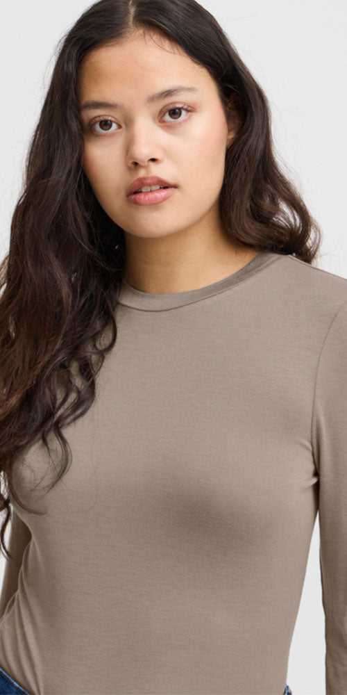 Ichi Viscose Jersey Top, taupe