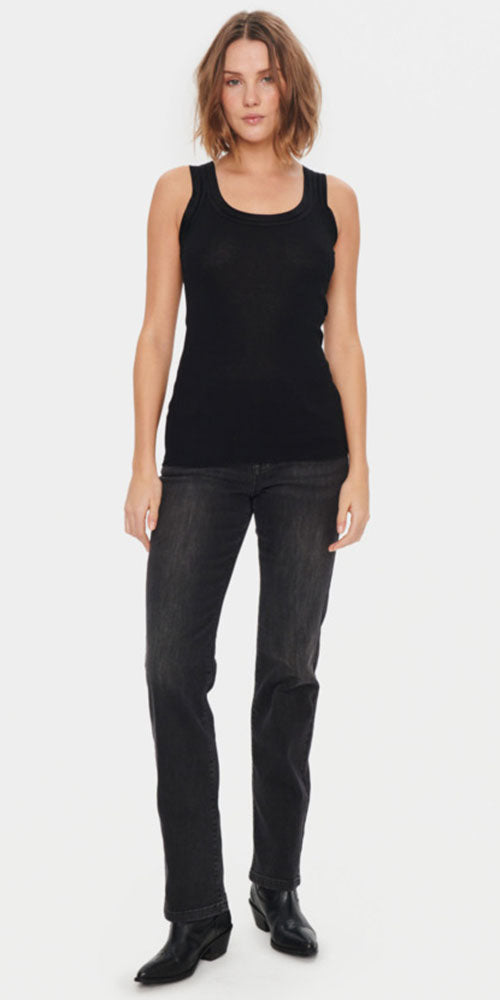 Saint Tropez Cotton/Silk Tank, black