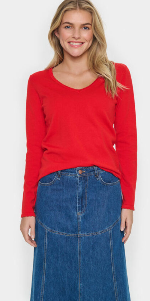 Saint Tropez Light Knit V-neck, scarlet