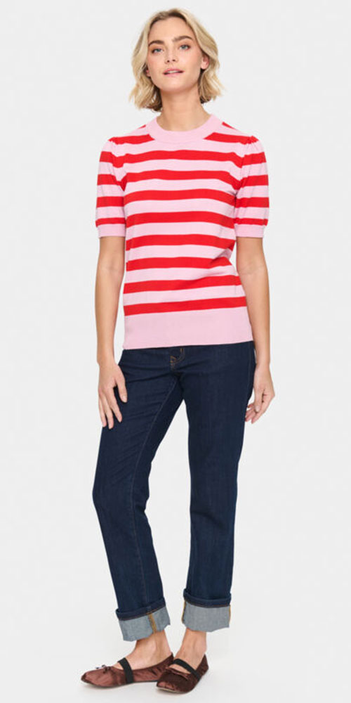 Saint Tropez Striped Knit Top, pink/red