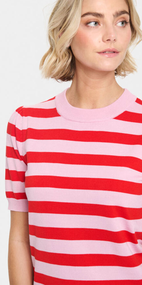 Saint Tropez Striped Knit Top, pink/red