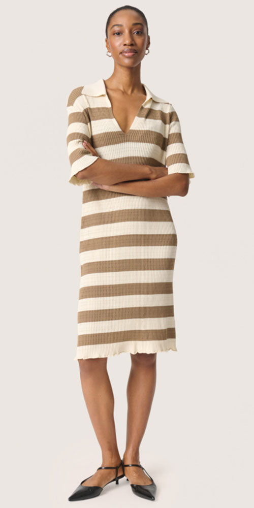 Soaked Striped Knit Polo Dress