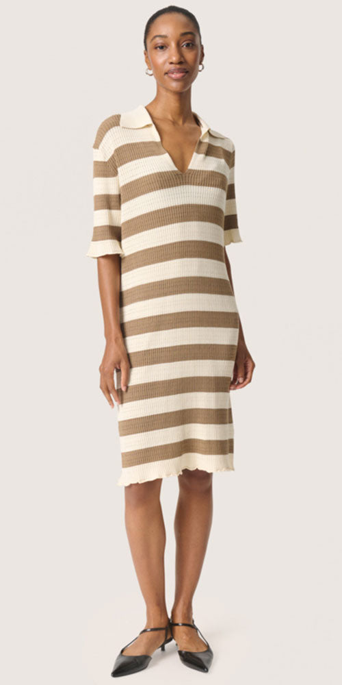 Soaked Striped Knit Polo Dress