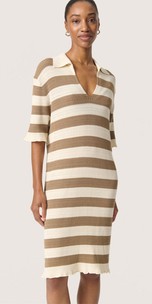 Soaked Striped Knit Polo Dress