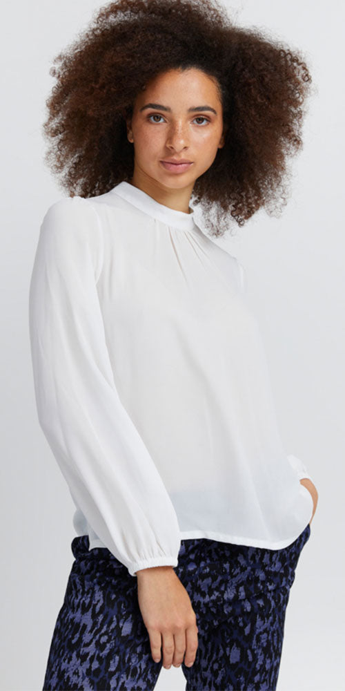 Ichi High Neck Blouse, white